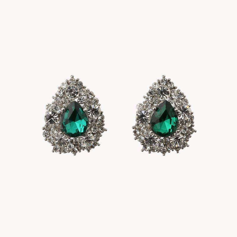 Emerald Statement Teardrop Stud Earrings with 14k Gold Plated Copper