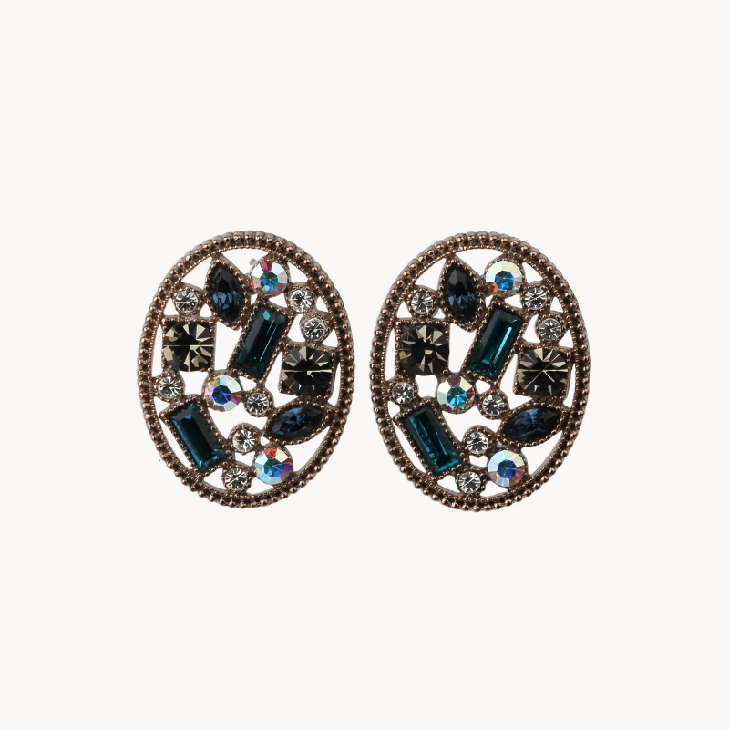 Round 14k Gold Plated Earring with Czech Crystal Clutter