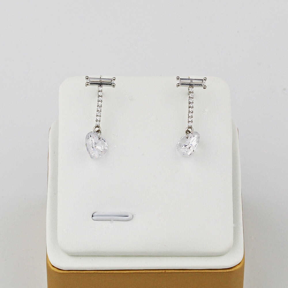 Nickel-free Silver Drop Earrings with Luxury Cubic Stone