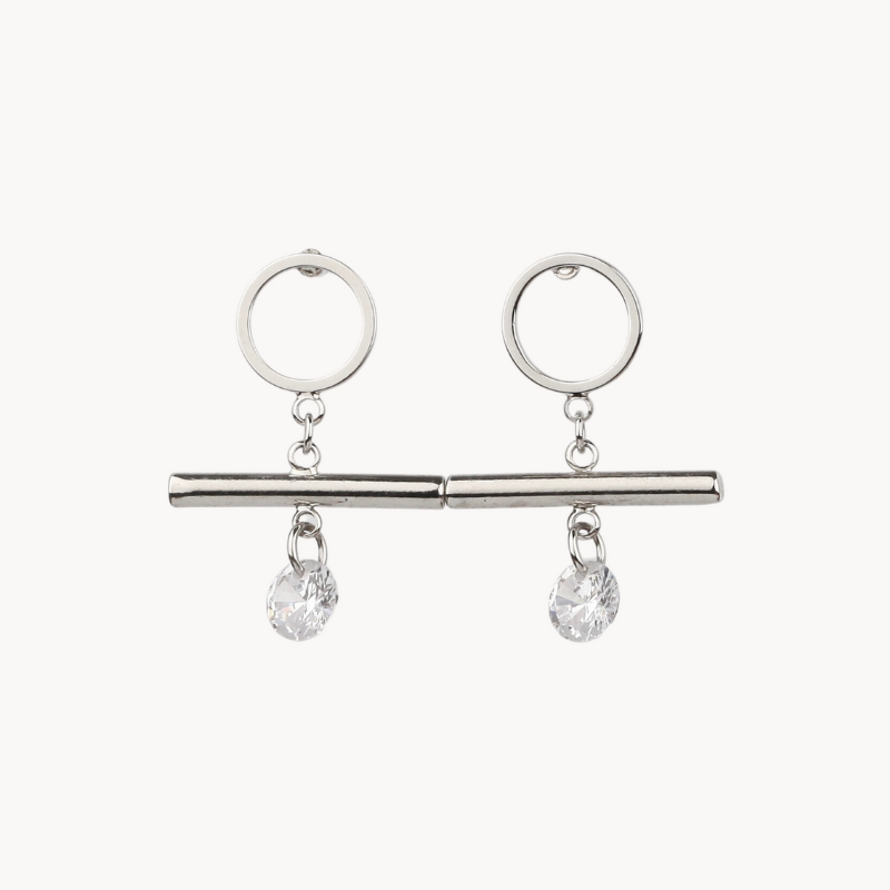 Soft Glam Geometric Silver Drop Earring with Crystals