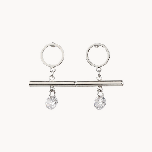 Soft Glam Geometric Silver Drop Earring with Crystals