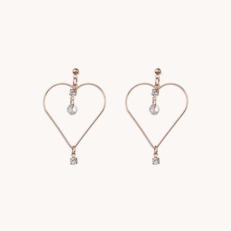 Gold-Plated Love-Shape Drop Earrings with Crystals and Cubic Stone