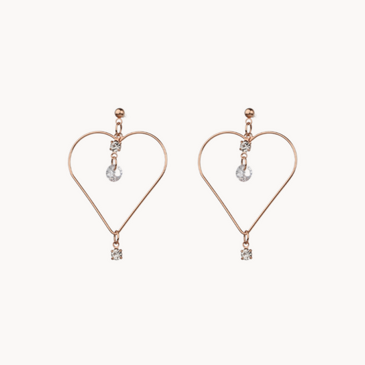 Gold-Plated Love-Shape Drop Earrings with Crystals and Cubic Stone