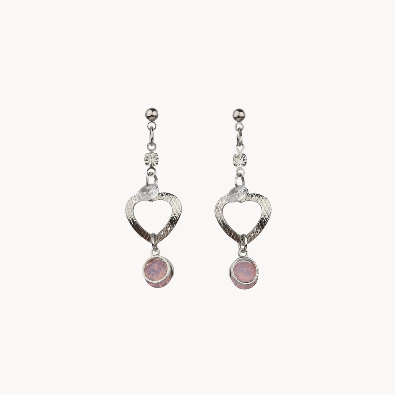 Heart-Shape Nickel-Free Drop Earrings with Crystals