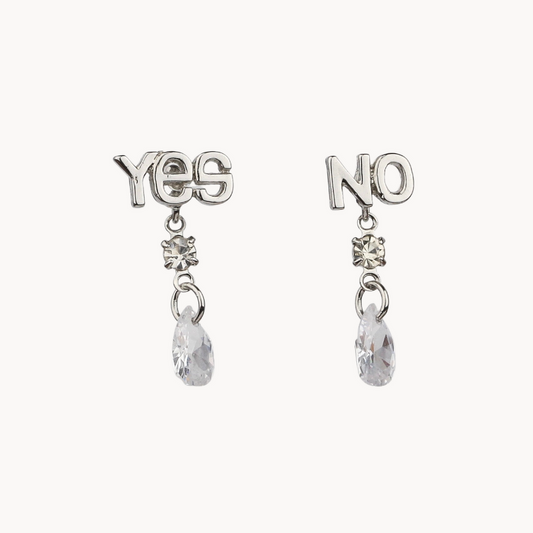 Gold-Plated YES & NO Earrings with Crystal Drop