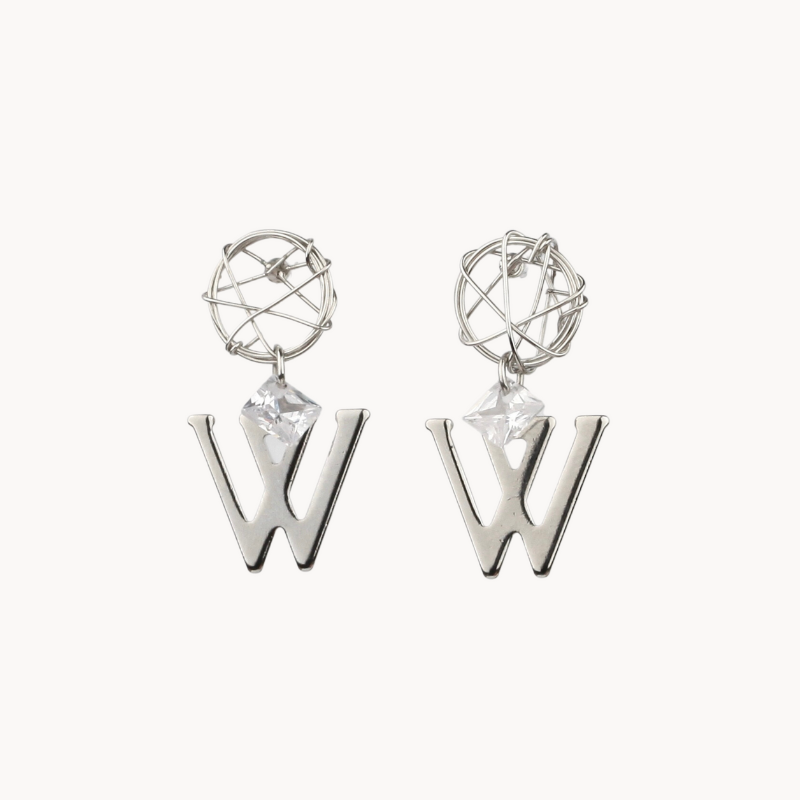 Nickel-Free Silver Globe Earring with Letter W