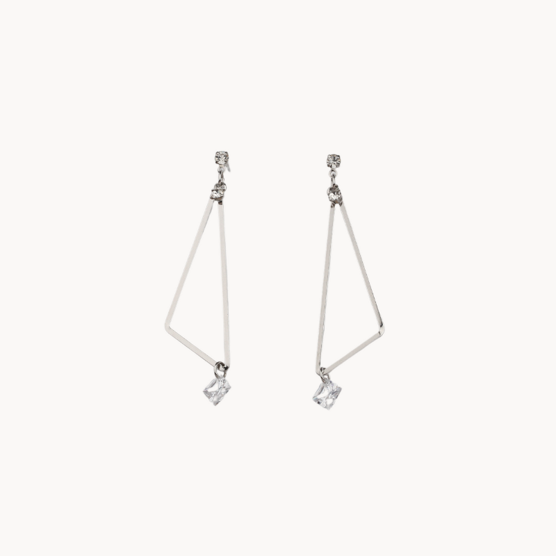 Silver Triangle Drop Earring with Crystal Stone Detail