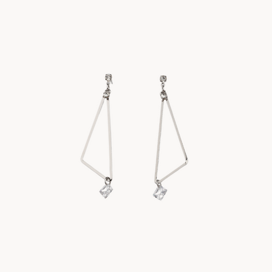 Silver Triangle Drop Earring with Crystal Stone Detail