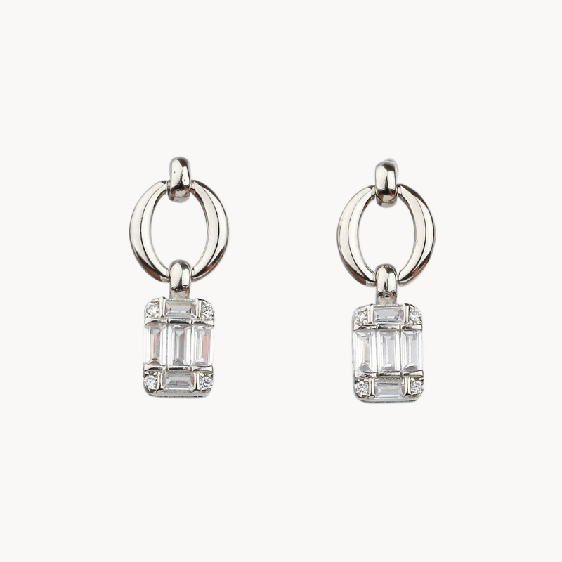 14k Gold-Plated Small Dangle Earring with White Crystal