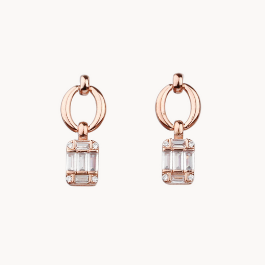 14k Gold-Plated Small Dangle Earring with White Crystal