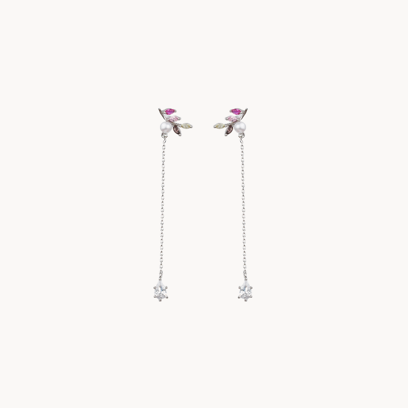 Nickle-free Long Drop Earring with Pearl and Crystals