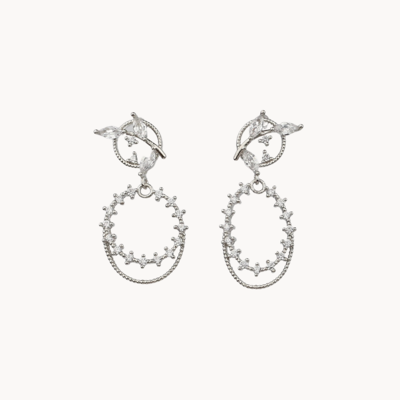 Silver Crystal Water Drop Earring with Cubic Stones