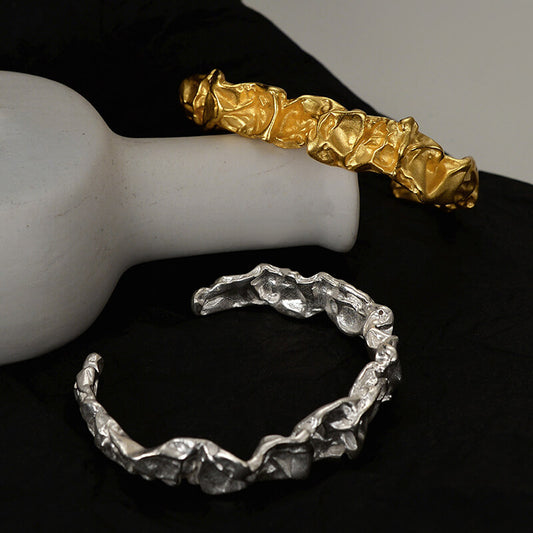 Irregular Textured Sterling Silver Bracelet with 18k Gold Coating